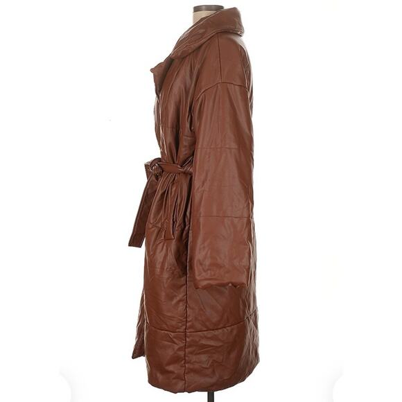 Avec Les Filles Faux Leather Long Puffer Coat Jacket Size Medium - Picture 4 of 6